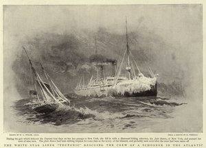 El transatlántico White Star Teutonic rescatando a la tripulación de una goleta en el Atlántico de William Lionel Wyllie
